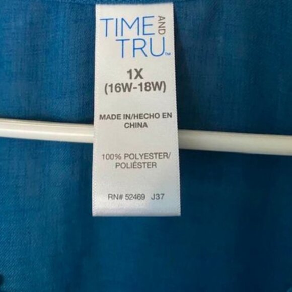 Time And Tru Shirt - Beach Cover Up, Blouse, Dress, Kaftan - 1X New Without Tag - Picture 4 of 6